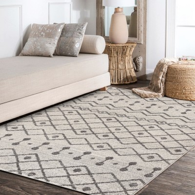 Aksil Moroccan Gray and Cream Geometric Area Rug, 5 ft x 8 ft