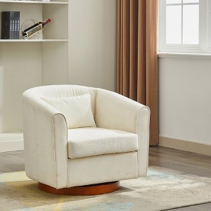 360° Swivel Accent Chair, Comfy Sofa Chairs with Wood Base, Chenille Fabric Upholstered Arm Chair - ModernLuxe - 1 of 4