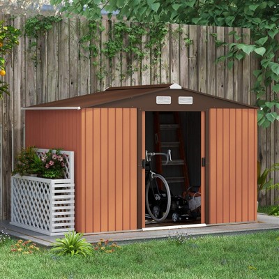 Brown Metal Outdoor Storage Shed with Windows and Kit