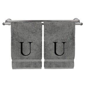 BC BARE COTTON Monogrammed Hand Towel, 100% Turkish Cotton - Set of 2 - Gray - Black Block - 1 of 4
