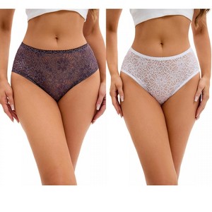 INSPIRE CHIC 2 Pcs Women's Breathable Briefs Regular & Plus Size Hipster Panties Mid-Waisted Underware - 1 of 4