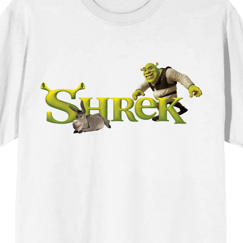 Shrek Donkey & Shrek Movie Logo Crew Neck Short Sleeve White Men's T-shirt, 2 of 4