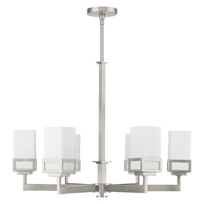 Brushed Nickel 6-Light Chandelier with Satin Opal Glass