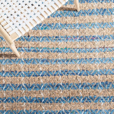 Handmade Blue Stripe Square Jute Area Rug 6'