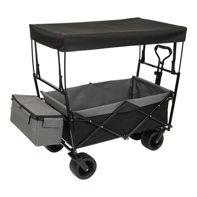 VisioGear Collapsible Wagon with Canopy, Wagon Stroller, Foldable Wagon for Camping, and Garden Use, Black, 45.28"*22.83"*38.78"