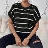 Women's Summer Short Sleeve Pullover Sweater Stripe Crew Neck Lightweight Ribbed Knit Casual Tops - 3 of 4