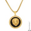 Steeltime Men's stainless steel, black enamel and black simulated diamonds lion head round pendant. Color Options: Silver, Gold - 3 of 4