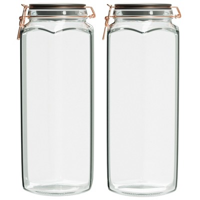 Amici Home Adler Hermetic Preserving Glass Canister, Hexagonal Faceted Body, Black and Copper Lid/Clippers, Food Safe, 2-Piece