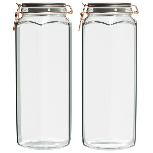 Amici Home Adler Hermetic Preserving Glass Canister, Hexagonal Faceted Body, Black and Copper Lid/Clippers, Food Safe, 2-Piece - 1 of 4
