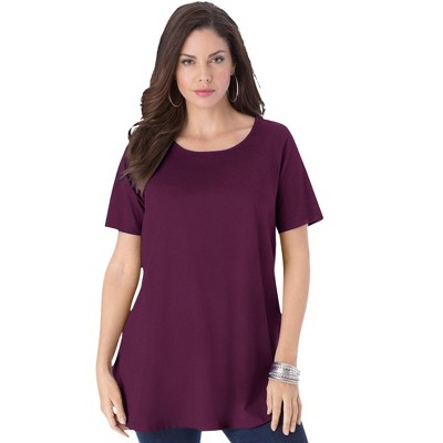 Roaman's Women's Plus Size Swing Ultimate Tee With Keyhole Back