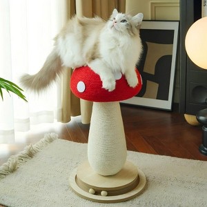 Vertical cat tree Mushroom-Shaped Cat Tree Cat Scratching Post with Interactive Ball Track Spring Ball Cat Toy Durable Sisal Cat Scratching Board - 1 of 4