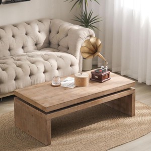 47.6" Natural Modern Rustic Wood Coffee Table with Floating Top, Rectangular Living Room Centerpiece with Open Storage -3irtyhousy - 1 of 4