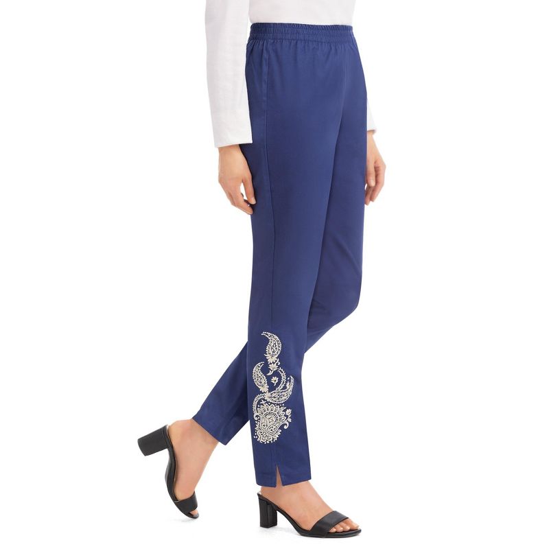 Collections Etc Lurex Embroidered Pull-On Elasticized Waist Pants, 3 of 5