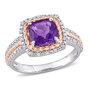 EVERLY JEWELRY | Two-Tone Sterling Silver 1 2/5 CT TGW Cushion Amethyst and 1/6 CT TDW Diamond Halo Ring - 1 of 4