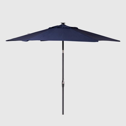 9 Round Solar Patio Umbrella Duraseason Fabric Black Pole Threshold Target - Solar Lights On Patio Umbrella Not Working