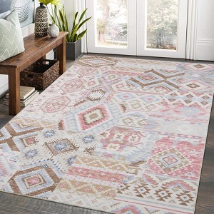 Foldable Geometric Bohemia Area Rug, Chenille Polyester, Washable, Non-Slip, Kid & Pet Friendly for Hallway & Kitchen - 1 of 4