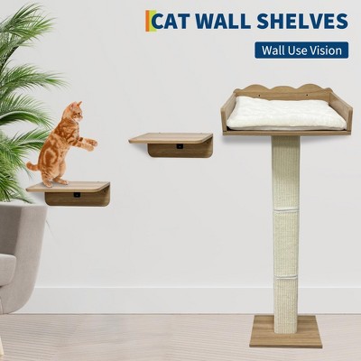 Cat Window Perch, Cat Scratcher - 40 Inch with Sisal Post, Height Adjustable, 2 Wall Shelves, Removable Cushion, Suction Cups for Small Spaces