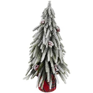 Northlight Mini Flocked Downswept Pine with Berries Artificial Christmas Tree - Unlit - 14" - 1 of 4