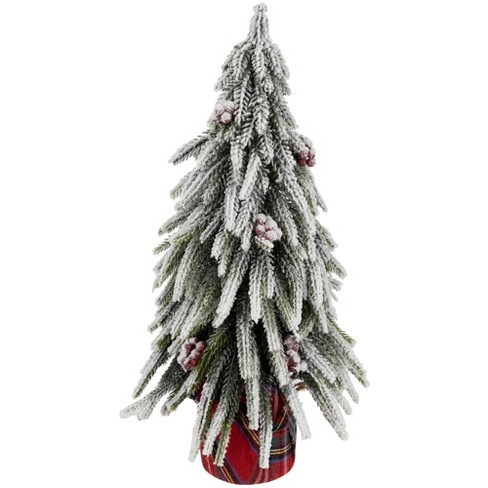 2' Potted Flocked Downswept Mini Village Pine Medium Artificial