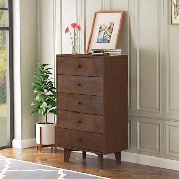 4/5/6/7-Drawer Dresser, Modern Wooden Dresser Chest with Retro Round Handle, Buffet Server Cabinet, Auburn 4A - ModernLuxe