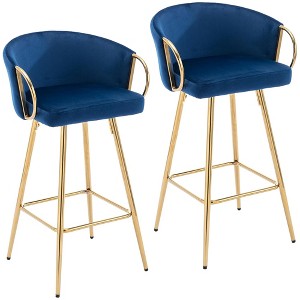 QingMoon Modern Velvet Bar Stools, 30" Counter Height Chairs Set of 2 with Gold Legs and Chrome Footrest for Kitchen Island, Home Pub - 1 of 4