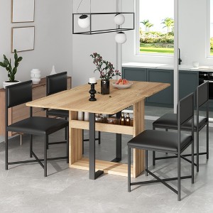 63" Extendable Dining Table Set, Kitchen Table Set with Storage Rack & 4 Upholstered Chair,  Breakfast Table for Living Room Small Space - 1 of 4