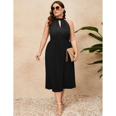 Coolmee Women Plus Size Smocked Back Strap Sleeveless Flowy A-Line Midi Dress