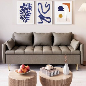 67”W Comfortable Faux Leather Sofa, Modern Couch with Hand Stitched, Solid Wood Frame and Gold Metal Leg - 1 of 4