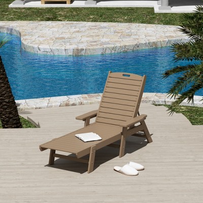 Weathered Wood Adirondack Outdoor Chaise Lounge with Arms