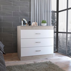 Melia Three Drawer Dresser, Superior Top, Metal Hardware -Light Gray / White - 1 of 1