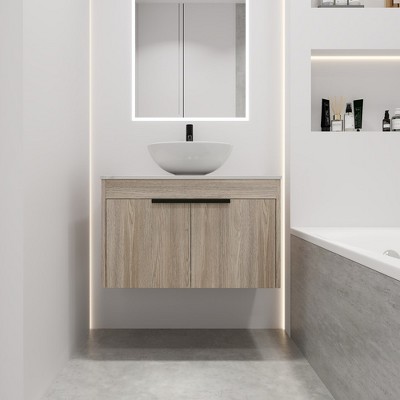 30" Bathroom Vanity Cabinet with Sink Top Set 2 Soft Closing Doors Ceramic Sink Basin Wall Mounted Cabinet