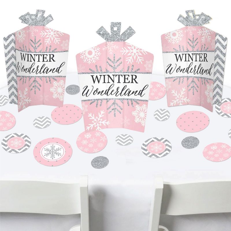 Big Dot of Happiness Pink Winter Wonderland - Holiday Snowflake Birthday Party and Baby Shower Decor and Confetti Terrific Table Centerpiece Kit 30 Ct, 1 of 9