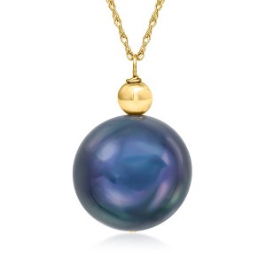 Ross-Simons 13-14mm Black Cultured Pearl Necklace in 14kt Yellow Gold Size 18 - 1 of 3