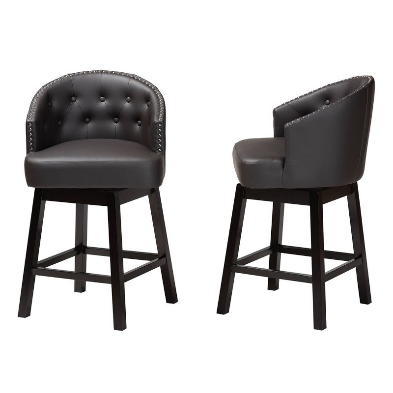 2pc Theron Faux Leather and Wood Swivel Counter Stool Set - Baxton Studio, 5 of 11