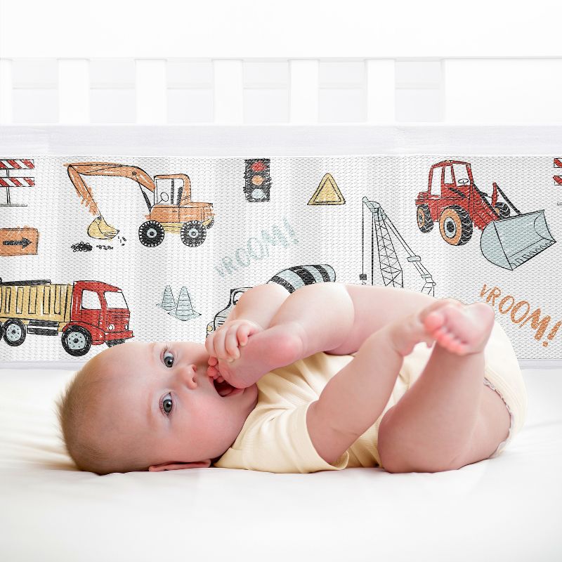 Sweet Jojo Designs Boy BreathableBaby Breathable Mesh Crib Liner Construction Truck Red Blue White, 4 of 7