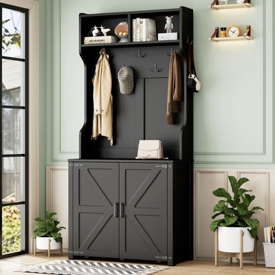 CAVINAS Hall Tree with Storage Shelves 4 in 1 Coat Rack with Removable Bench and 7 Hooks for Hallway