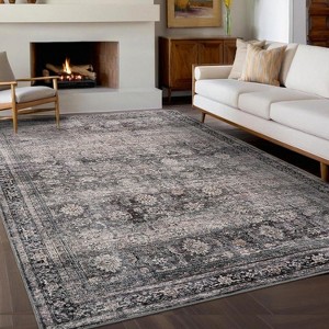 Washable Area Rugs Non-Slip Vintage Rugs for Living Room, Low Pile Stain-Resistant Distressed Oriental Carpet, Foldable Floral Print Floor Covering - 1 of 4