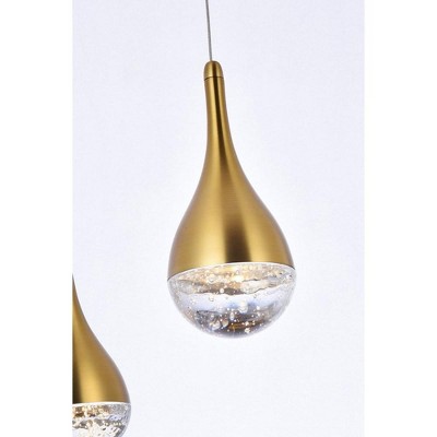 Satin Gold 5-Light LED Pendant with Crystal Accents