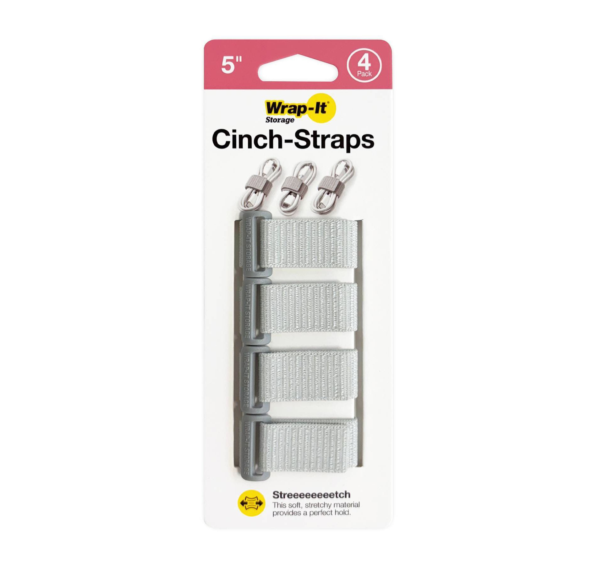 Wrap-It 4pk 5" Cinch-Straps Pebble Gray