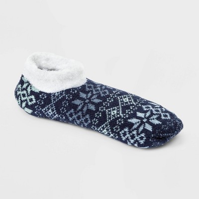 Women's Fair Isle Snowflake Double Lined Cozy Booties with Grippers - A New Day™ Blue 4-10