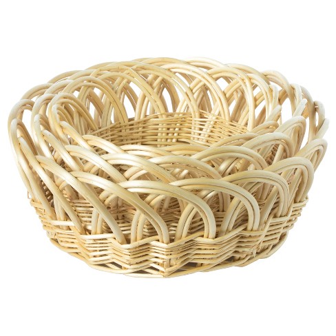 Natural Willow Oval Shaped Gift Basket Fruit Bowl Bread Serving Tray With Handle