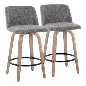 26" Contemporary 360¡ã Swivel Counter Stools with Bent Wood Legs, Padded Upholstered Seat, and Round Footrest (Set of 2) for Kitchen - 1 of 4