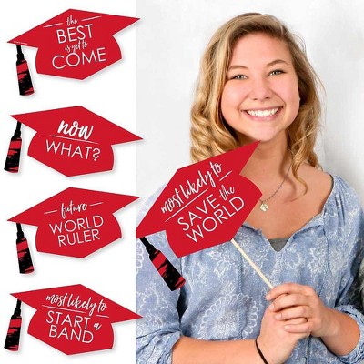 Big Dot of Happiness Hilarious Red Grad - Best is Yet to Come - Red Graduation Party Photo Booth Props Kit - 20 Count