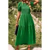 Women's Summer Crew Neck Short Sleeve Smocked Midi Dress Casual Elastic Waist Tiered A Line Flowy Maxi Dress - 4 of 4