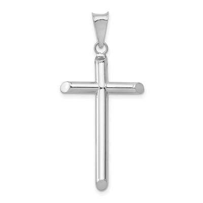 Black Bow Jewelry 14k White Gold Large 3mm Hollow Tube Cross Pendant