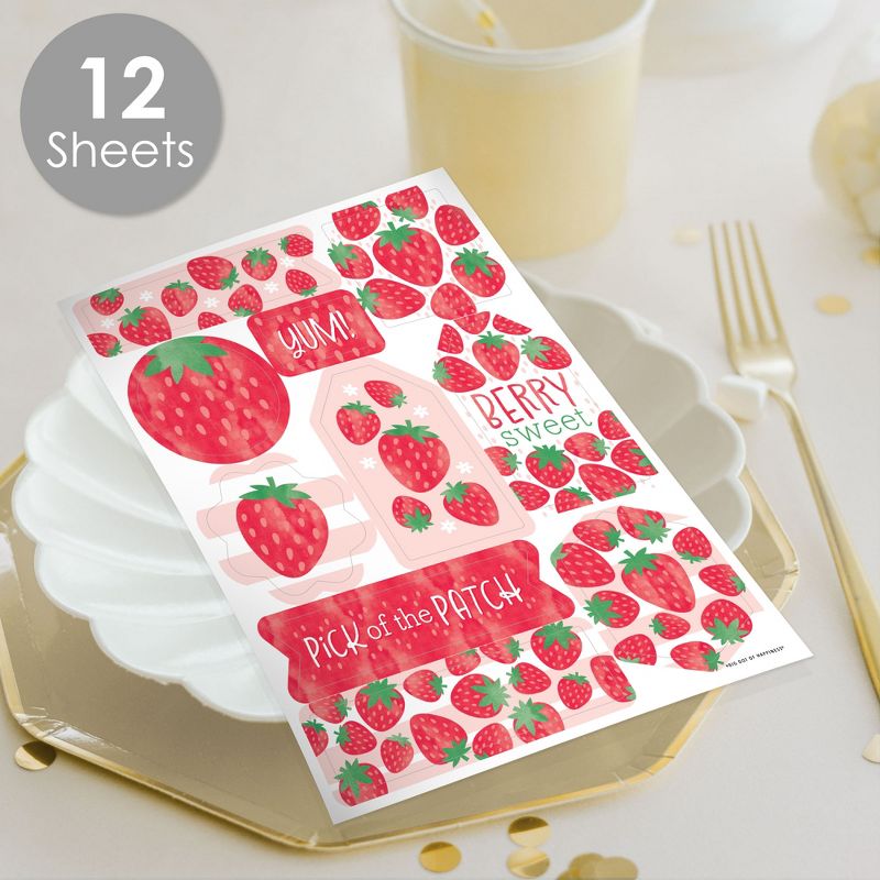 Big Dot of Happiness Berry Sweet Strawberry - Fruit Themed Birthday or Baby Shower Party Favor Sticker Set - 12 Sheets - 120 Stickers, 2 of 7