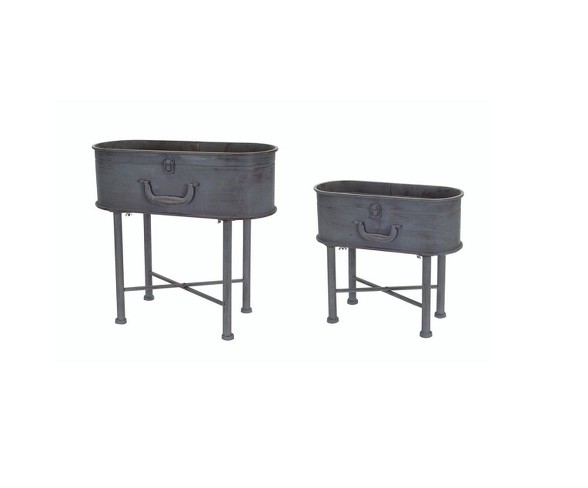 Melrose 19.5" Antique Style Suitcase Outdoor Planters with Stands 2pc - Gray