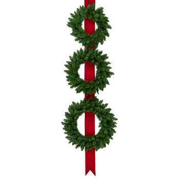 Northlight Set of 3 Wreaths on Red Ribbon Hanging Christmas Decoration, 6.5'