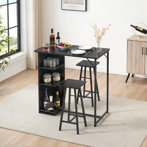 Small Bar Table and Chairs Set for 2, 3-Piece Bar Table Set with 3 Tier Storage Shelves, Space Saving Table - 1 of 4