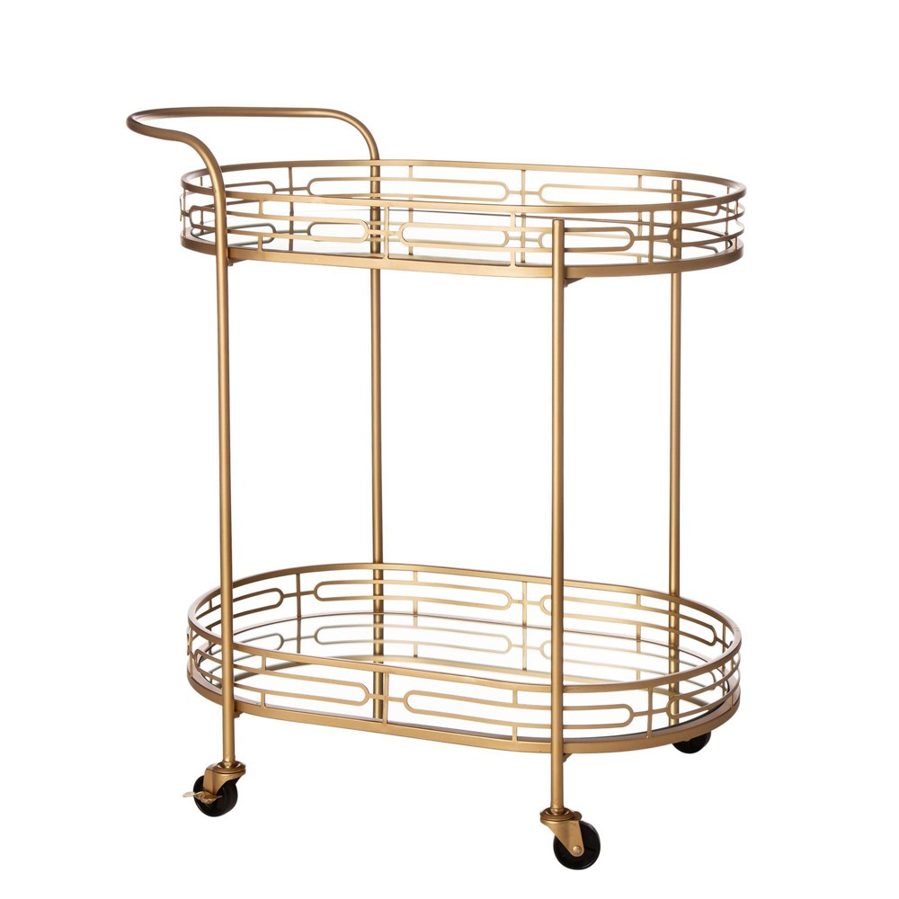 Deluxe Metal Oval Mirrored Bar Cart  - Glitzhome